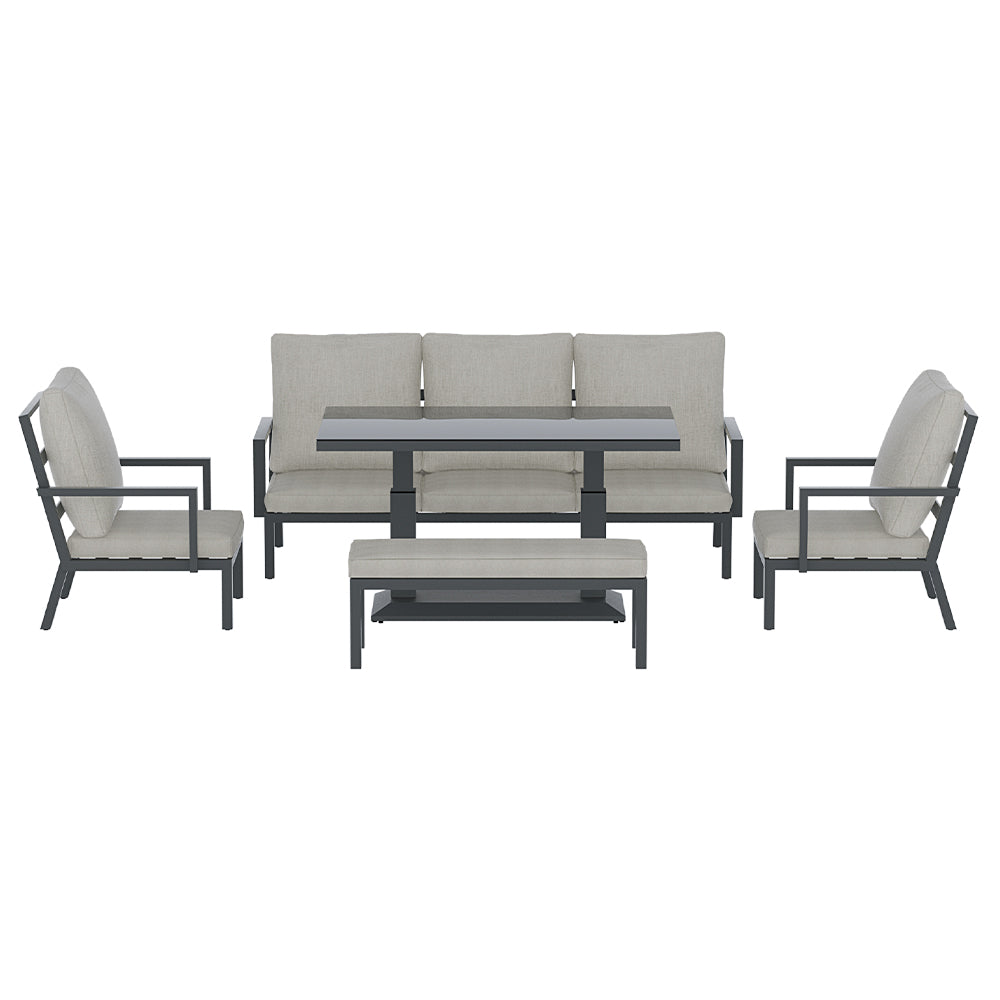Gardeon 5-Piece Outdoor Furniture Setting Table Chair Set Aluminium Sofa 7-Seater ALU-SOFA-5PCS-BENCH-AB