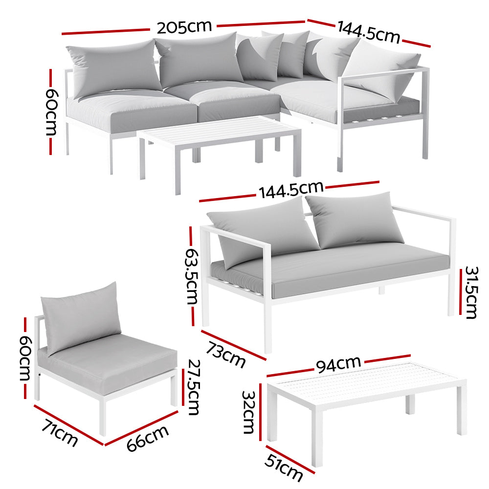 Gardeon 4 Seater Outdoor Sofa Set Aluminium Lounge Setting ALU-SOFA-AL-4PCS-WH