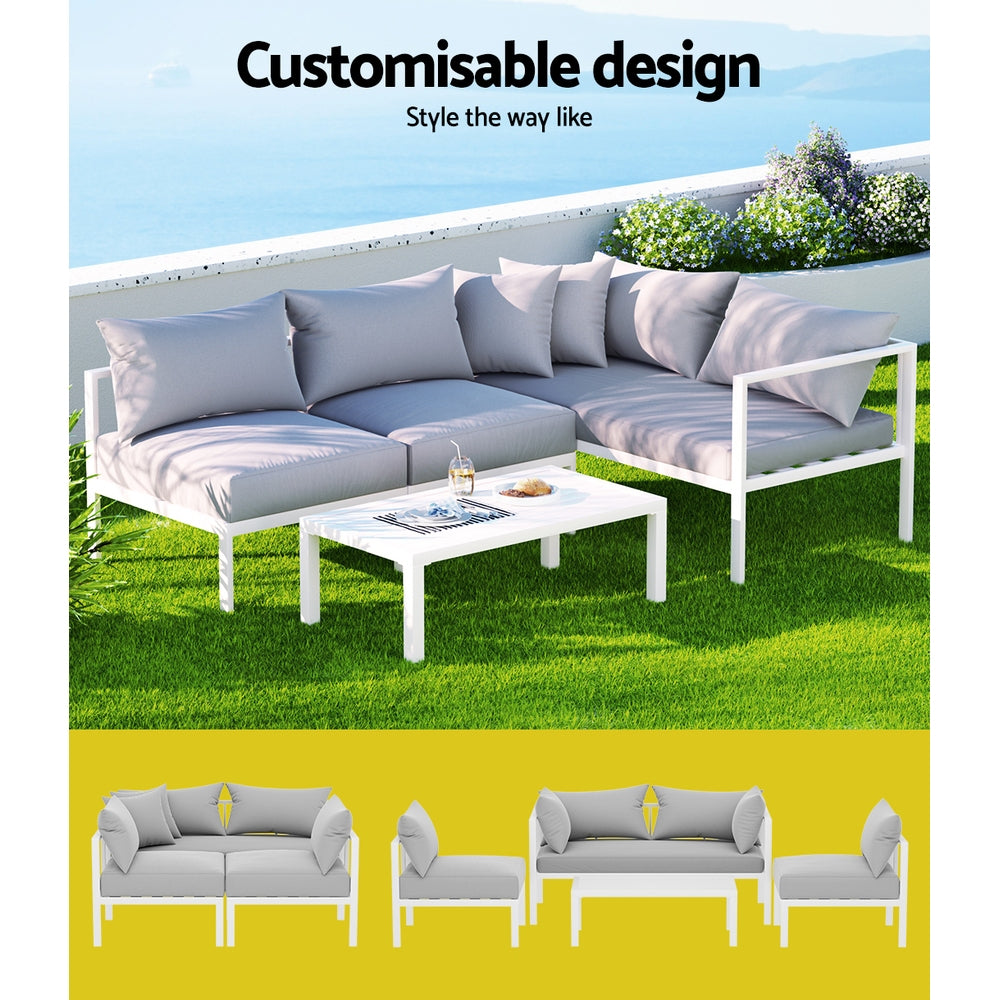 Gardeon 4 Seater Outdoor Sofa Set Aluminium Lounge Setting ALU-SOFA-AL-4PCS-WH
