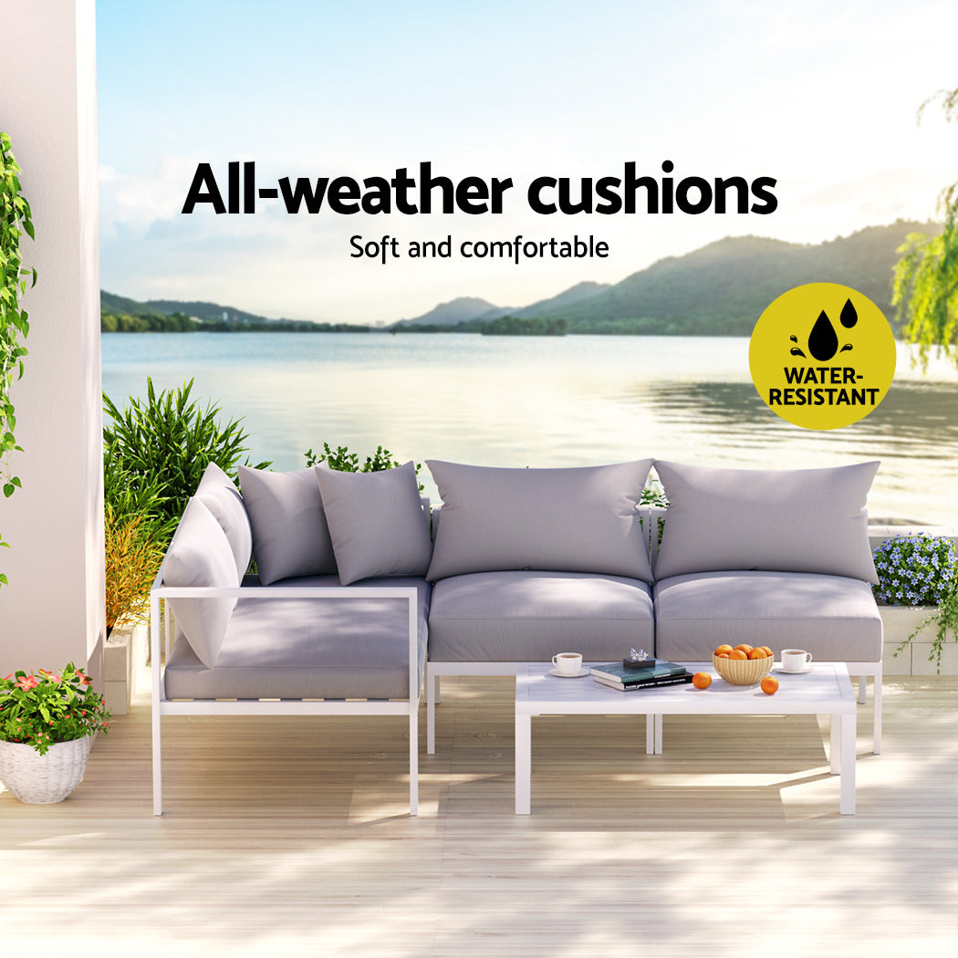 Gardeon 4 Seater Outdoor Sofa Set Aluminium Lounge Setting ALU-SOFA-AL-4PCS-WH