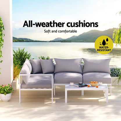 Gardeon 4 Seater Outdoor Sofa Set Aluminium Lounge Setting ALU-SOFA-AL-4PCS-WH