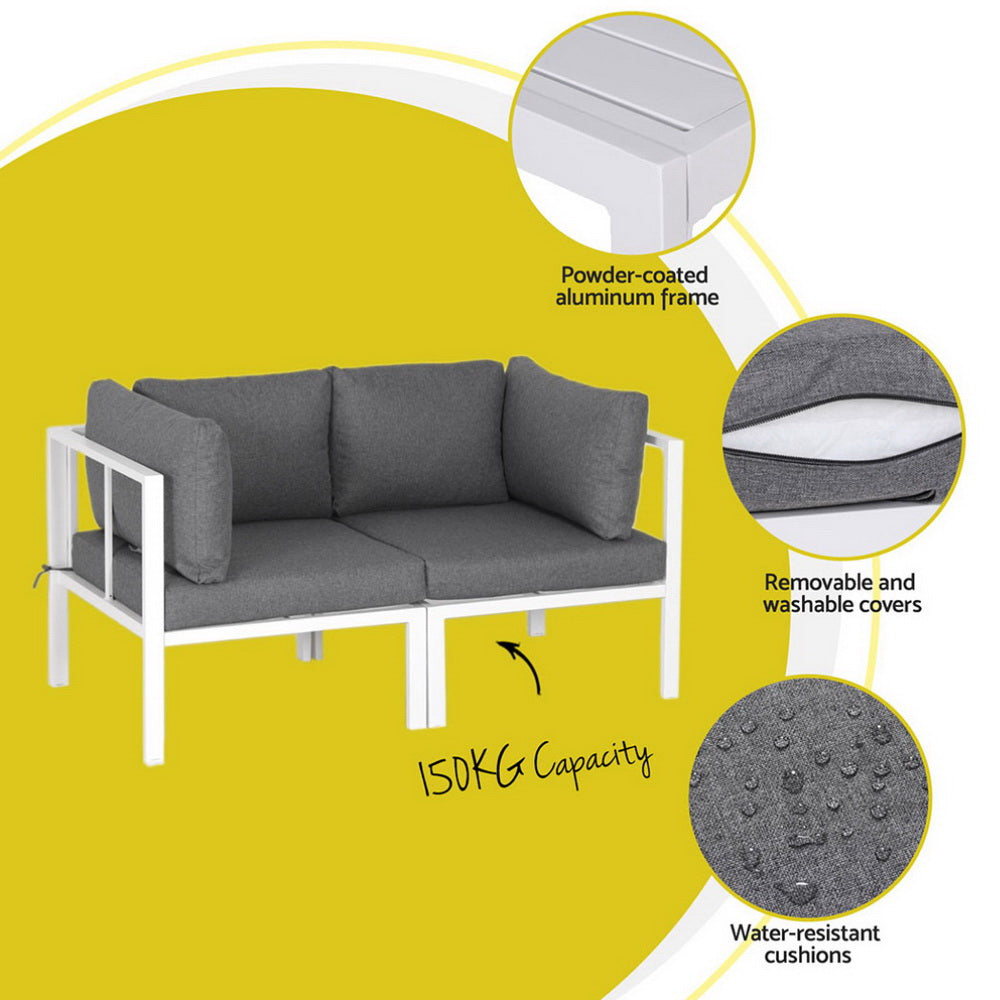 Gardeon 6PCS Outdoor Sofa Set Aluminium Table and Chairs Lounge Patio Furniture ALU-SOFA-AL-6PCS-WH-AB