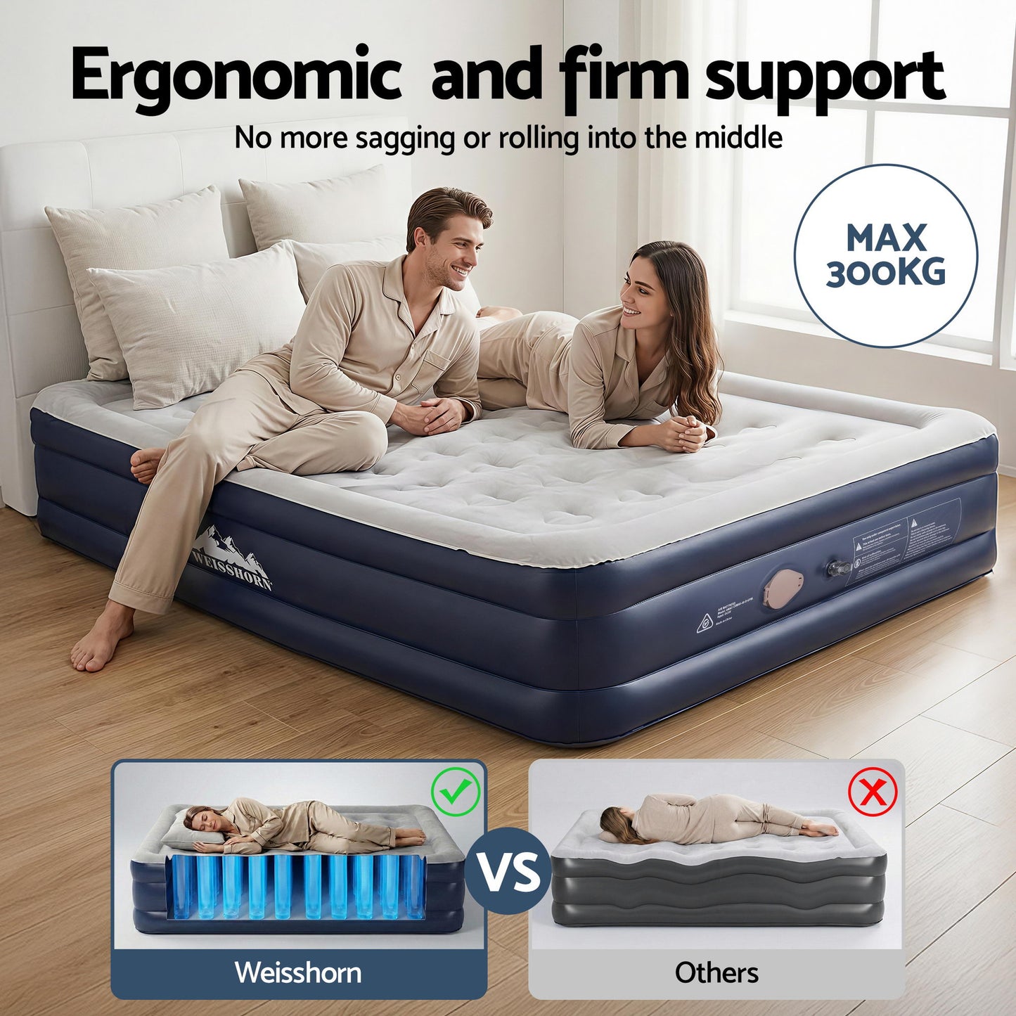 Weisshorn Air Mattress Queen Inflatable Bed 46cm Air bed Cube AMAT-CUB03-46-Q-GYBL