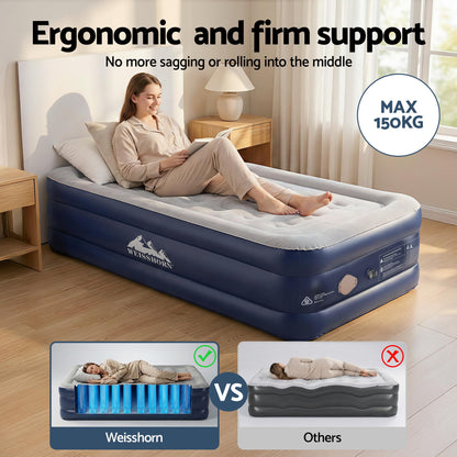 Weisshorn Air Mattress Single Inflatable Bed 46cm Air bed Cube AMAT-CUB03-46-S-GYBL