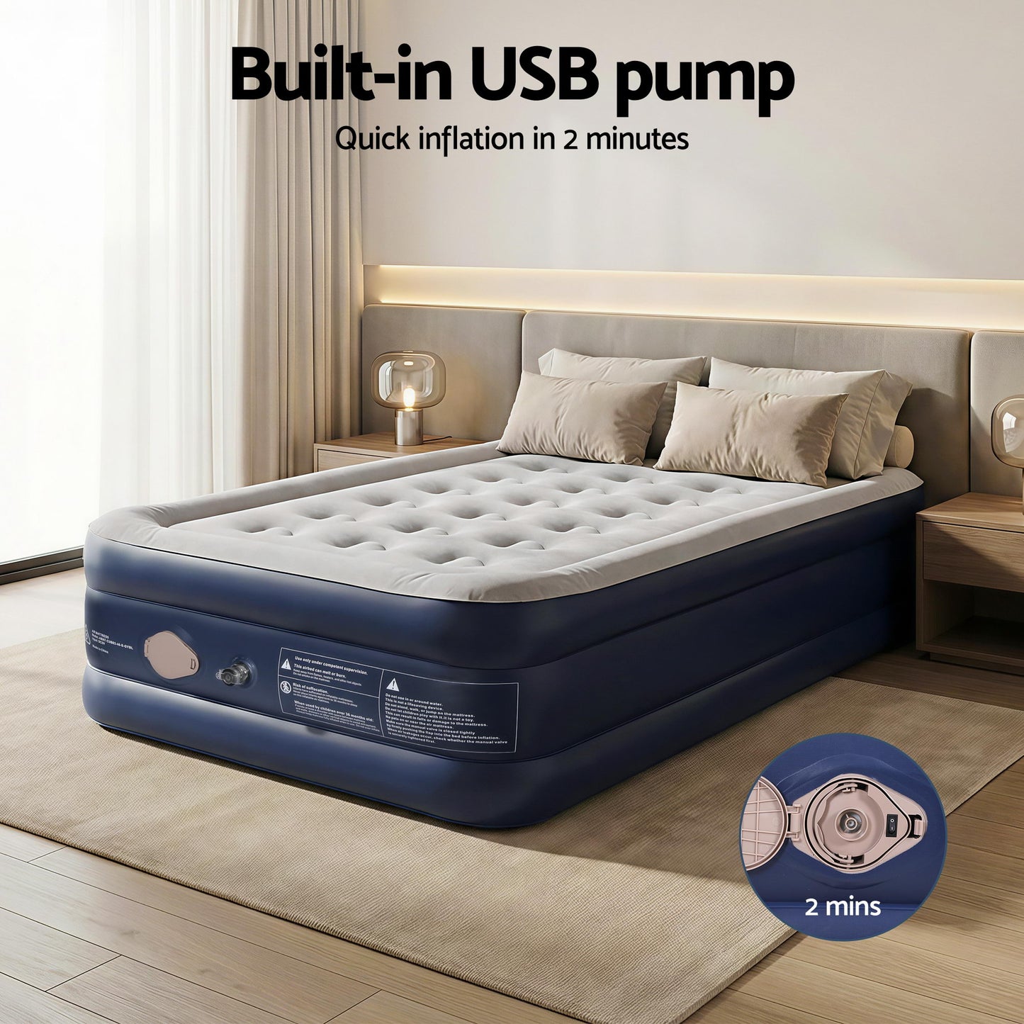 Weisshorn Air Mattress Single Inflatable Bed 46cm Air bed Cube AMAT-CUB03-46-S-GYBL