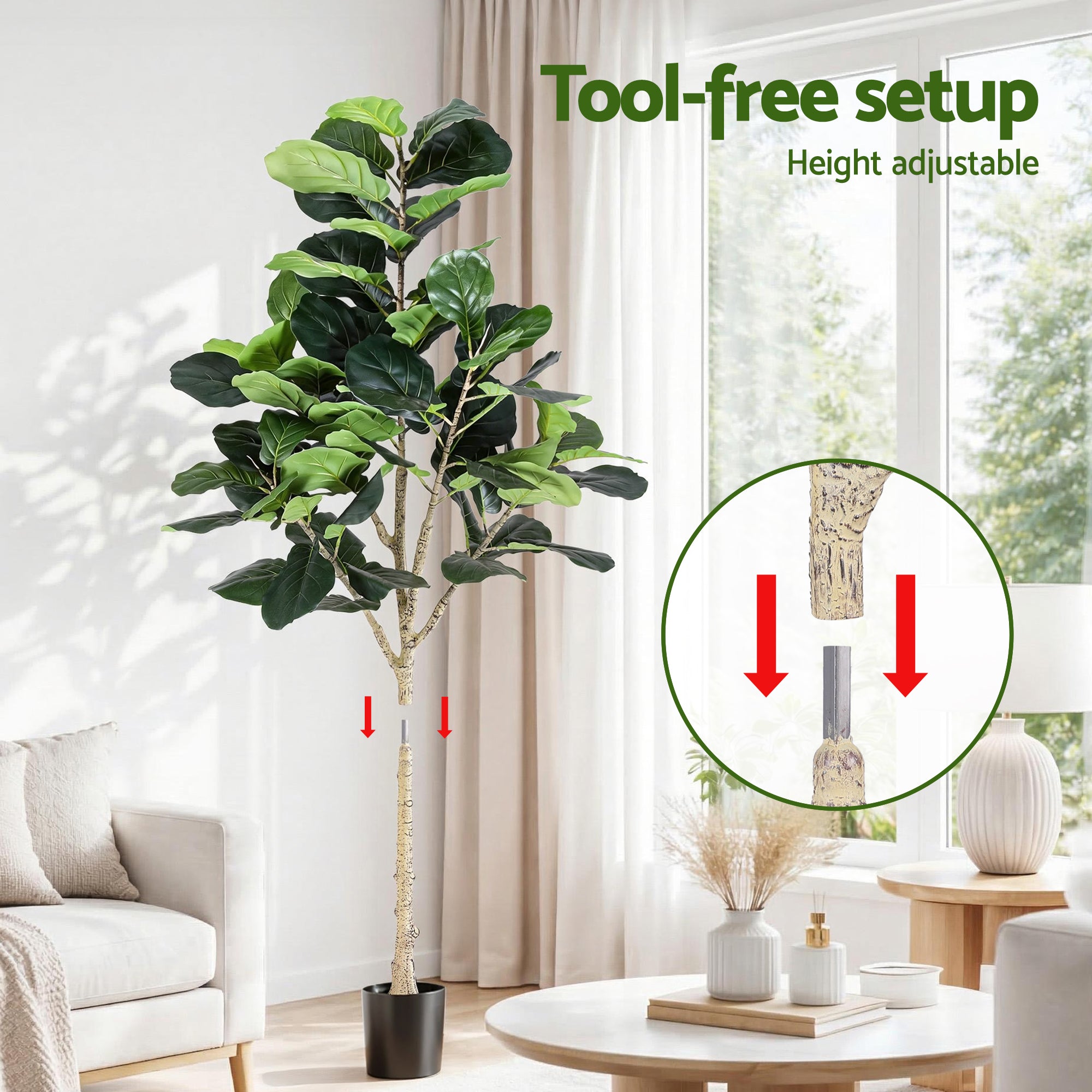 Artiss 180cm Artificial Fiddle Tree Faux Trees Indoor Decor Artificial Plants Lifelike Plant 1.8M AP-TREE-FIDDLE-180