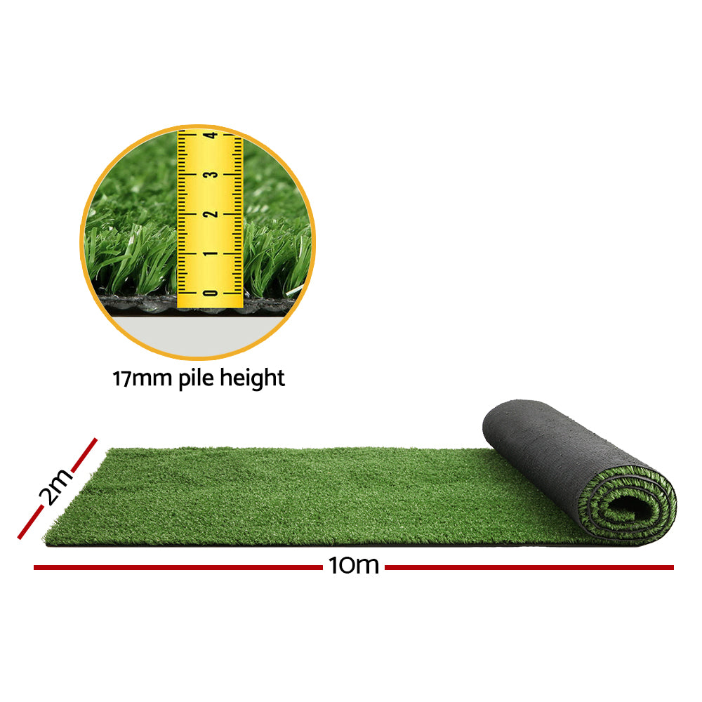 Prime Turf Artificial Grass 2mx10m 17mm Synthetic Fake Lawn Turf Plant Plastic Olive AR-GRASS-15-210M-OL