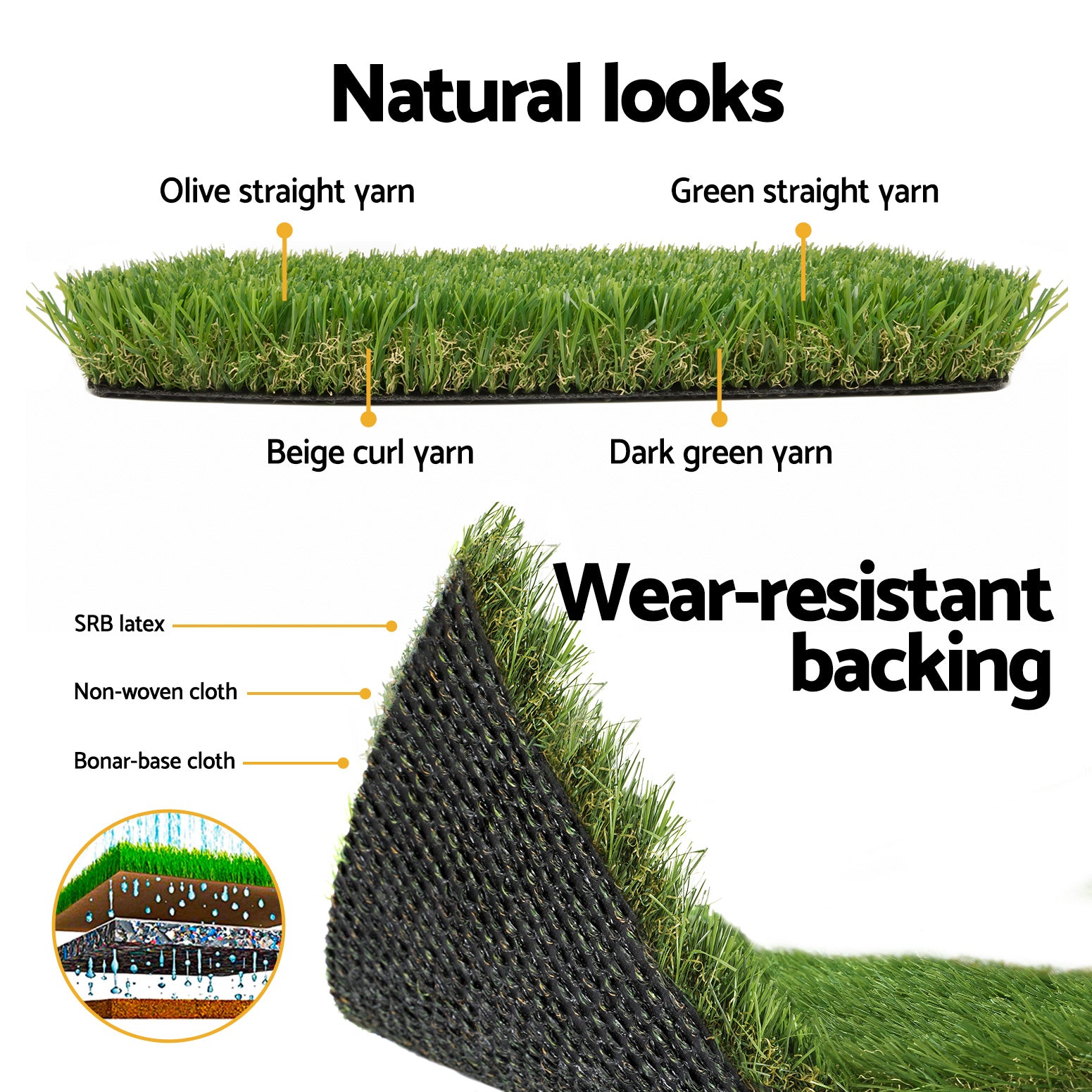 Prime Turf Artificial Grass 30mm 2mx5m 60SQM Synthetic Fake Lawn Turf Plastic Plant 4-coloured AR-GRASS-SILK-30-1205-BK