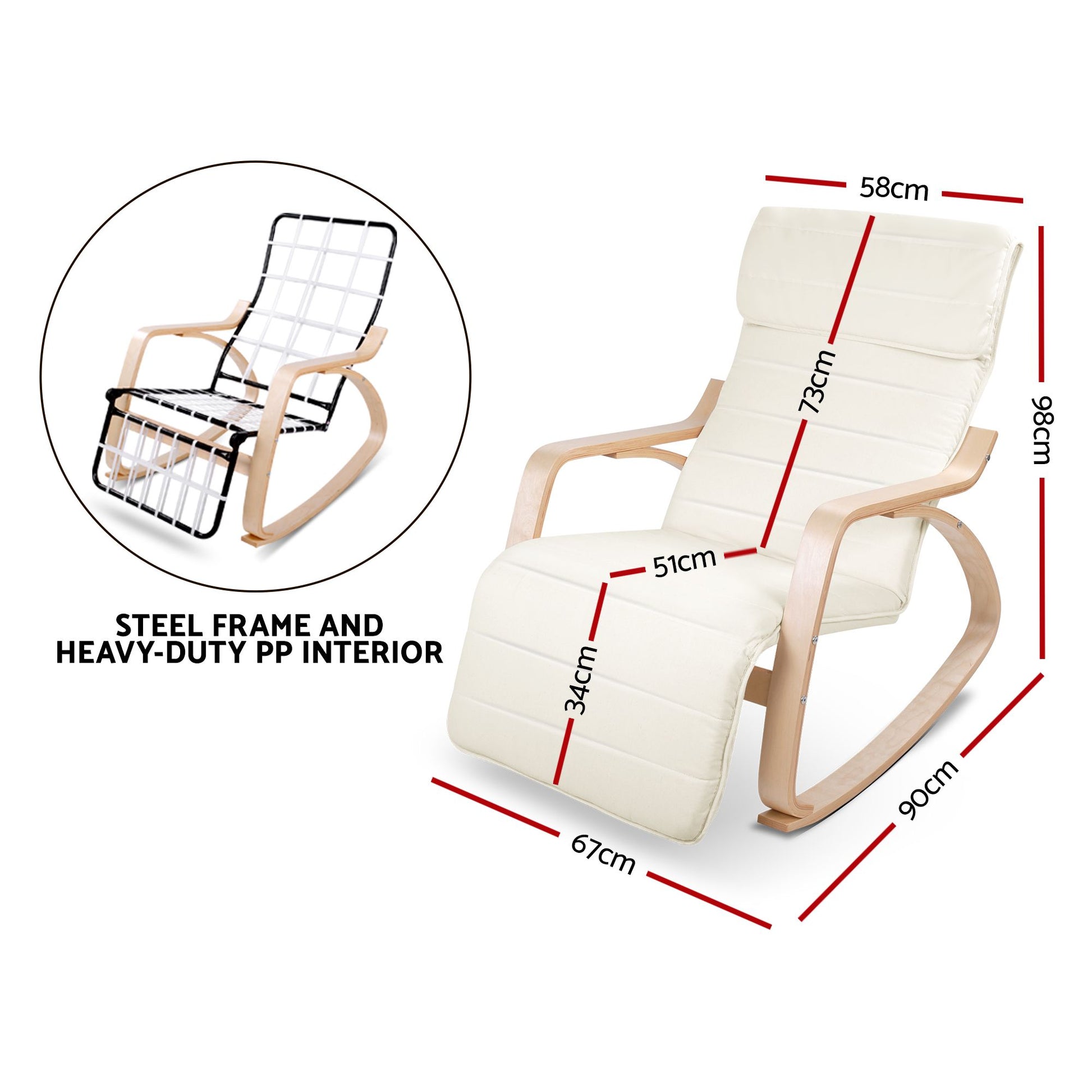 Artiss Rocking Armchair Footrest Nursing Beige Afton ARMCHAIR-10-BEIGE