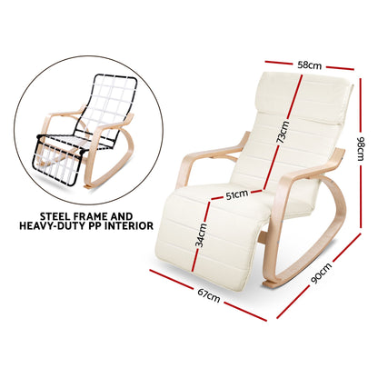 Artiss Rocking Armchair Footrest Nursing Beige Afton ARMCHAIR-10-BEIGE