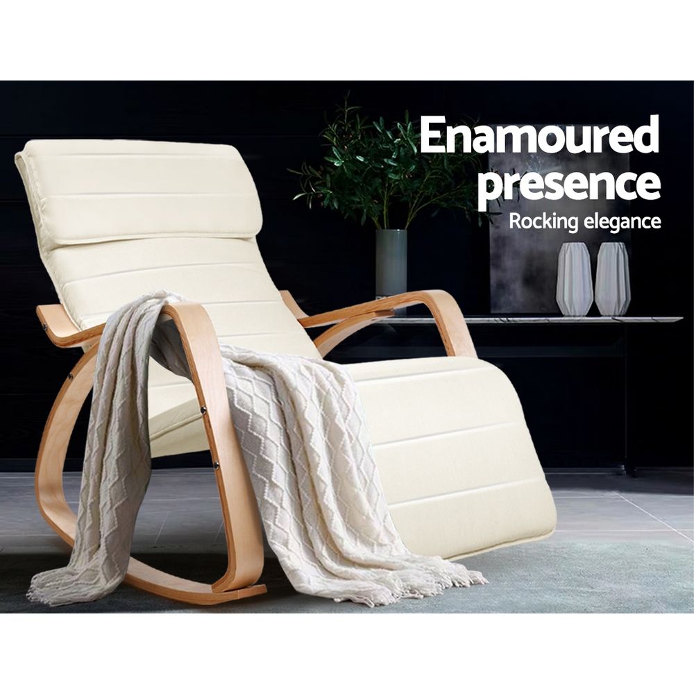 Artiss Rocking Armchair Footrest Nursing Beige Afton ARMCHAIR-10-BEIGE