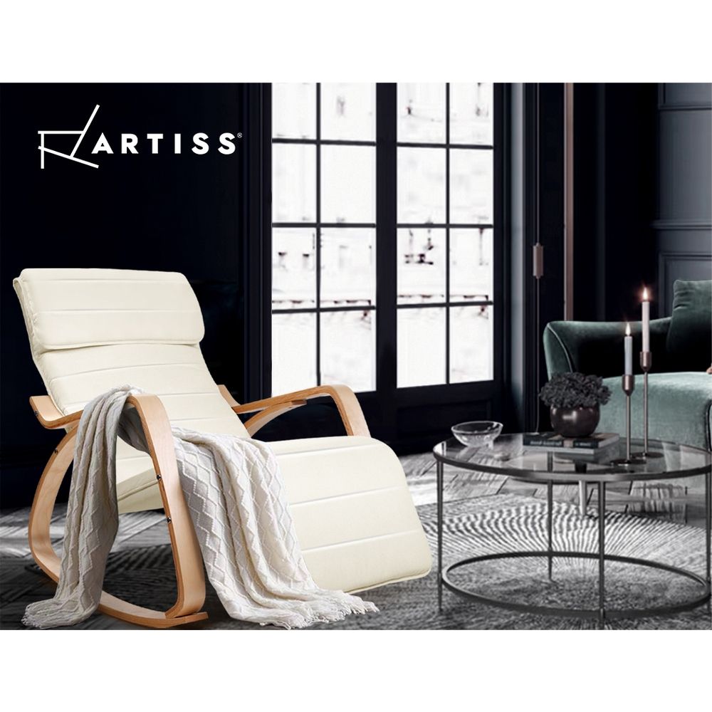 Artiss Rocking Armchair Footrest Nursing Beige Afton ARMCHAIR-10-BEIGE