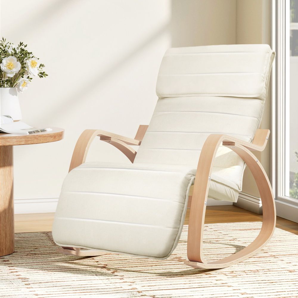 Artiss Rocking Armchair Footrest Nursing Beige Afton ARMCHAIR-10-BEIGE