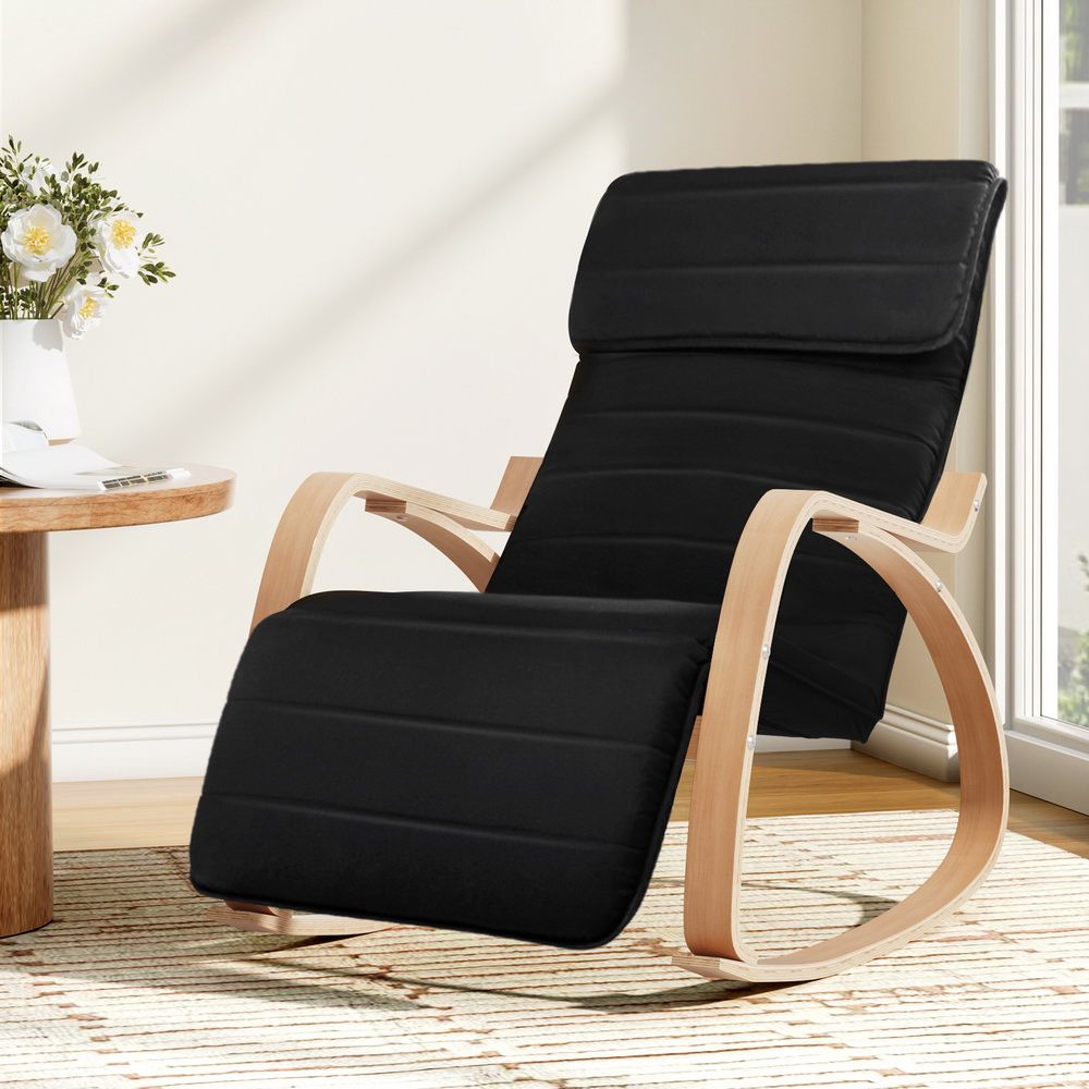 Artiss Rocking Armchair Footrest Nursing Black Afton ARMCHAIR-10-BLACK