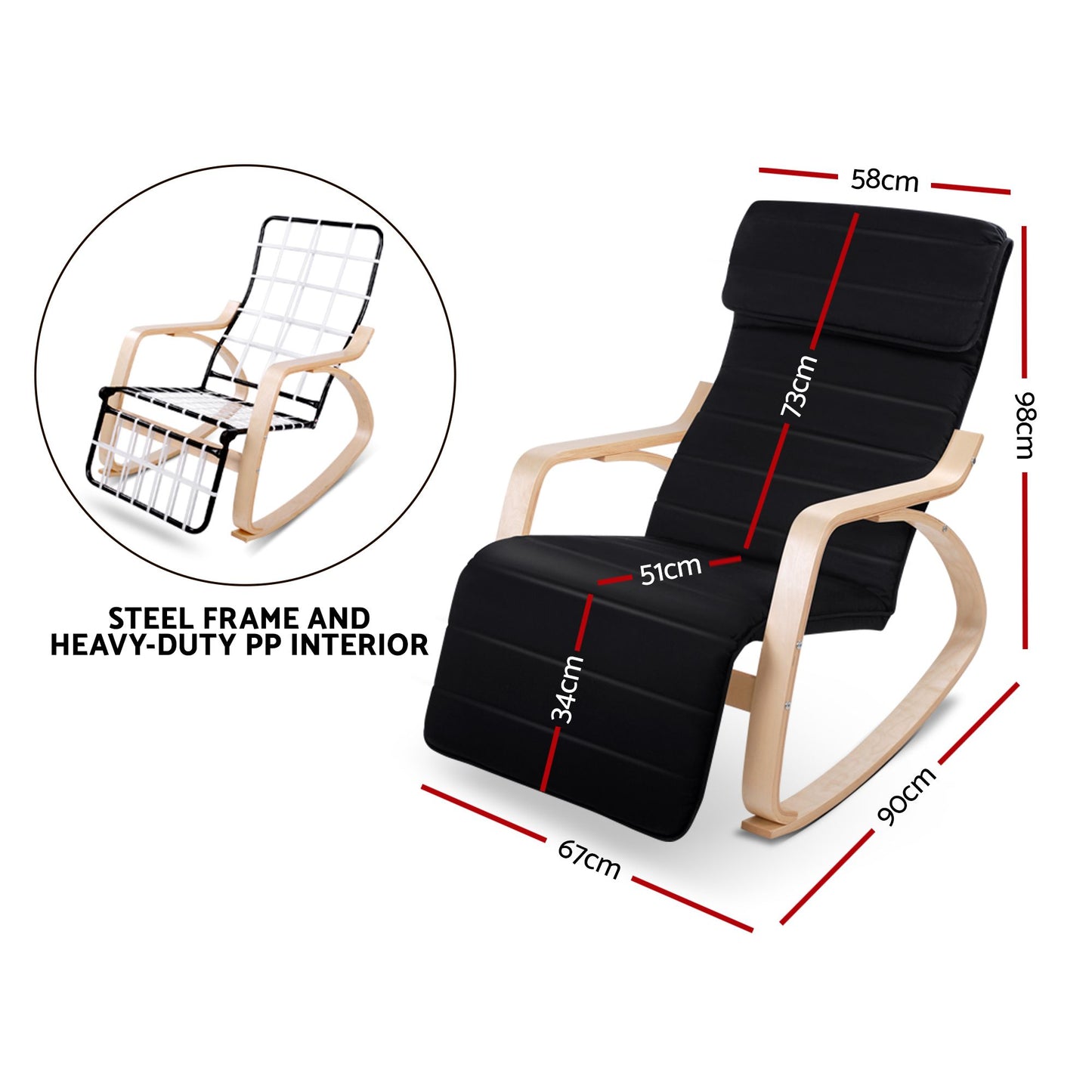 Artiss Rocking Armchair Footrest Nursing Black Afton ARMCHAIR-10-BLACK