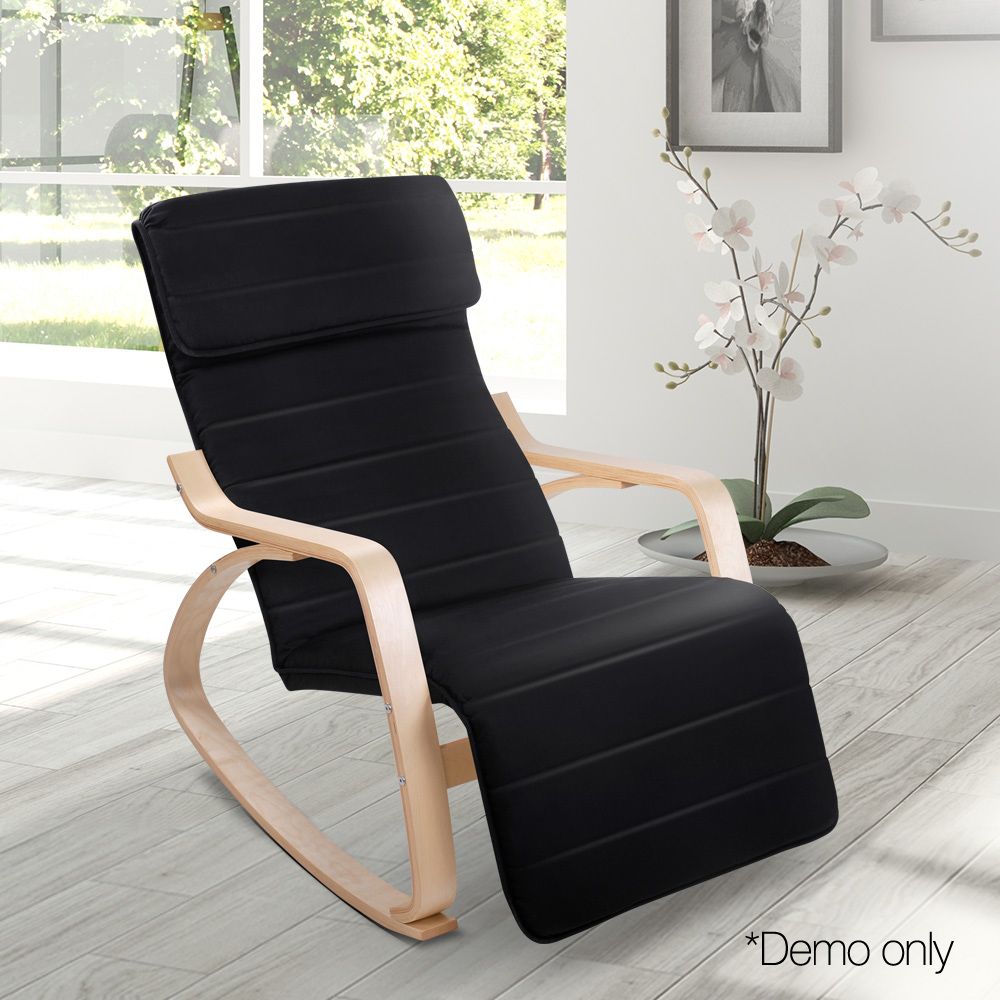 Artiss Rocking Armchair Footrest Nursing Black Afton ARMCHAIR-10-BLACK