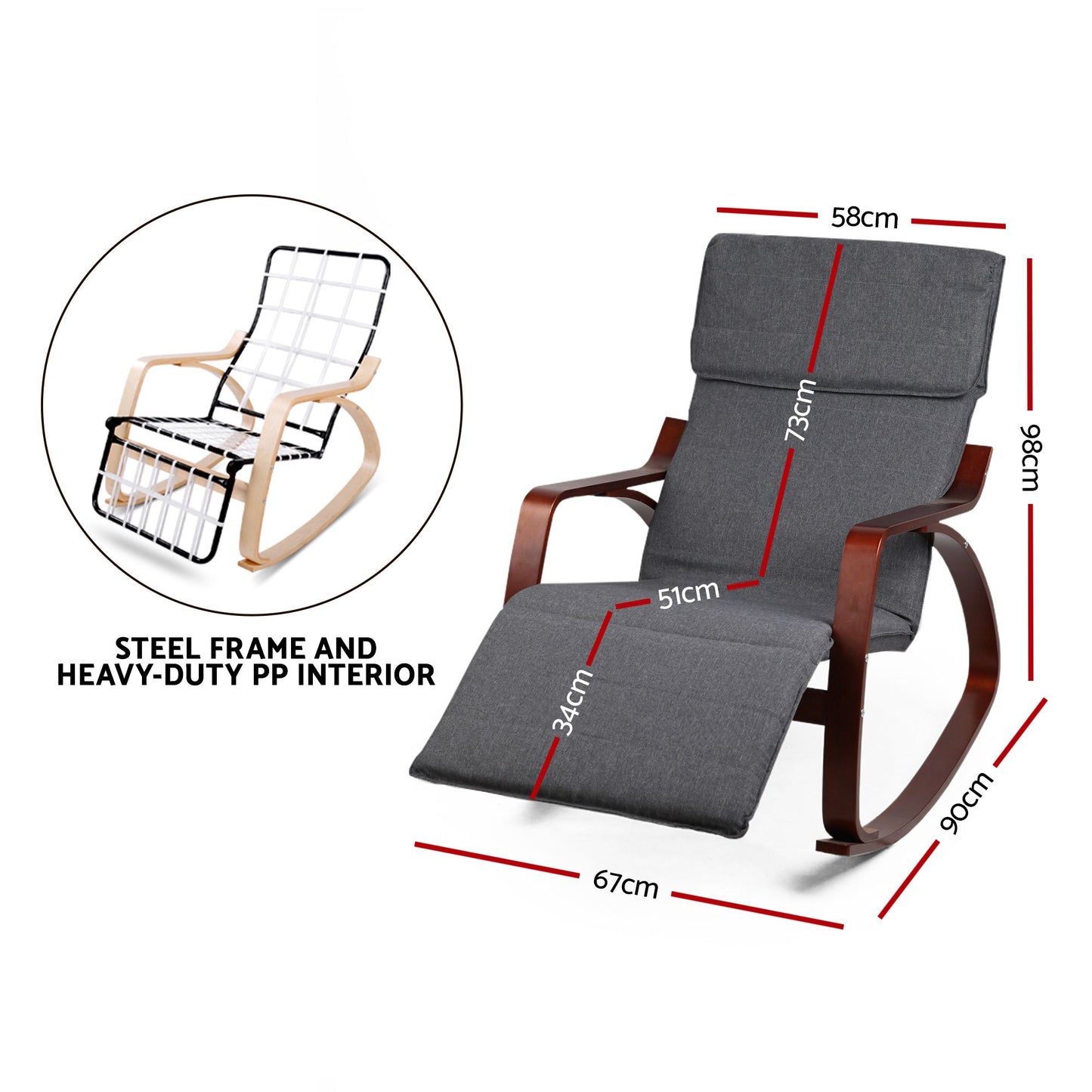 Artiss Rocking Armchair Footrest Nursing Charcoal Afton ARMCHAIR-10-CH