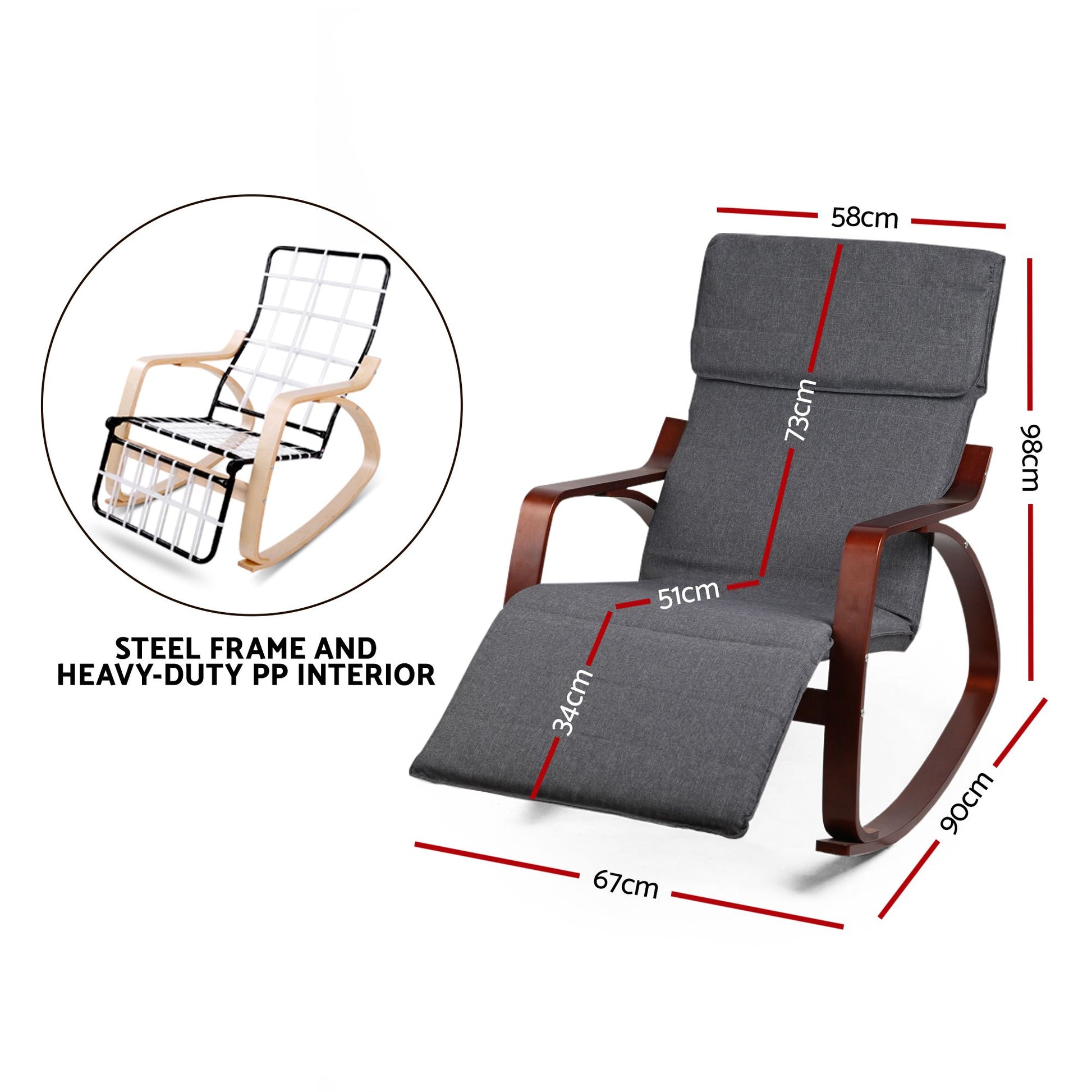 Artiss Rocking Armchair Footrest Nursing Charcoal Afton ARMCHAIR-10-CH