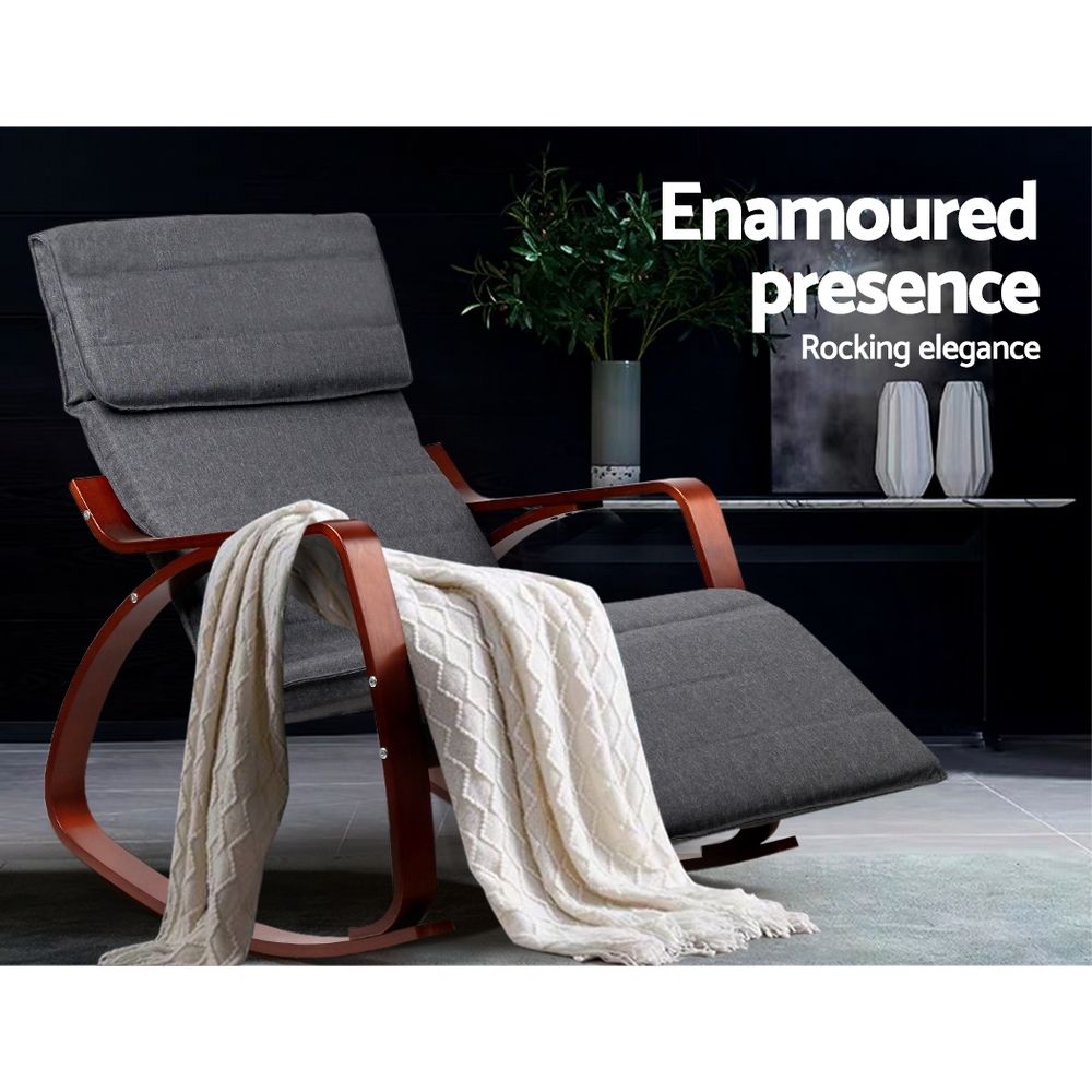 Artiss Rocking Armchair Footrest Nursing Charcoal Afton ARMCHAIR-10-CH
