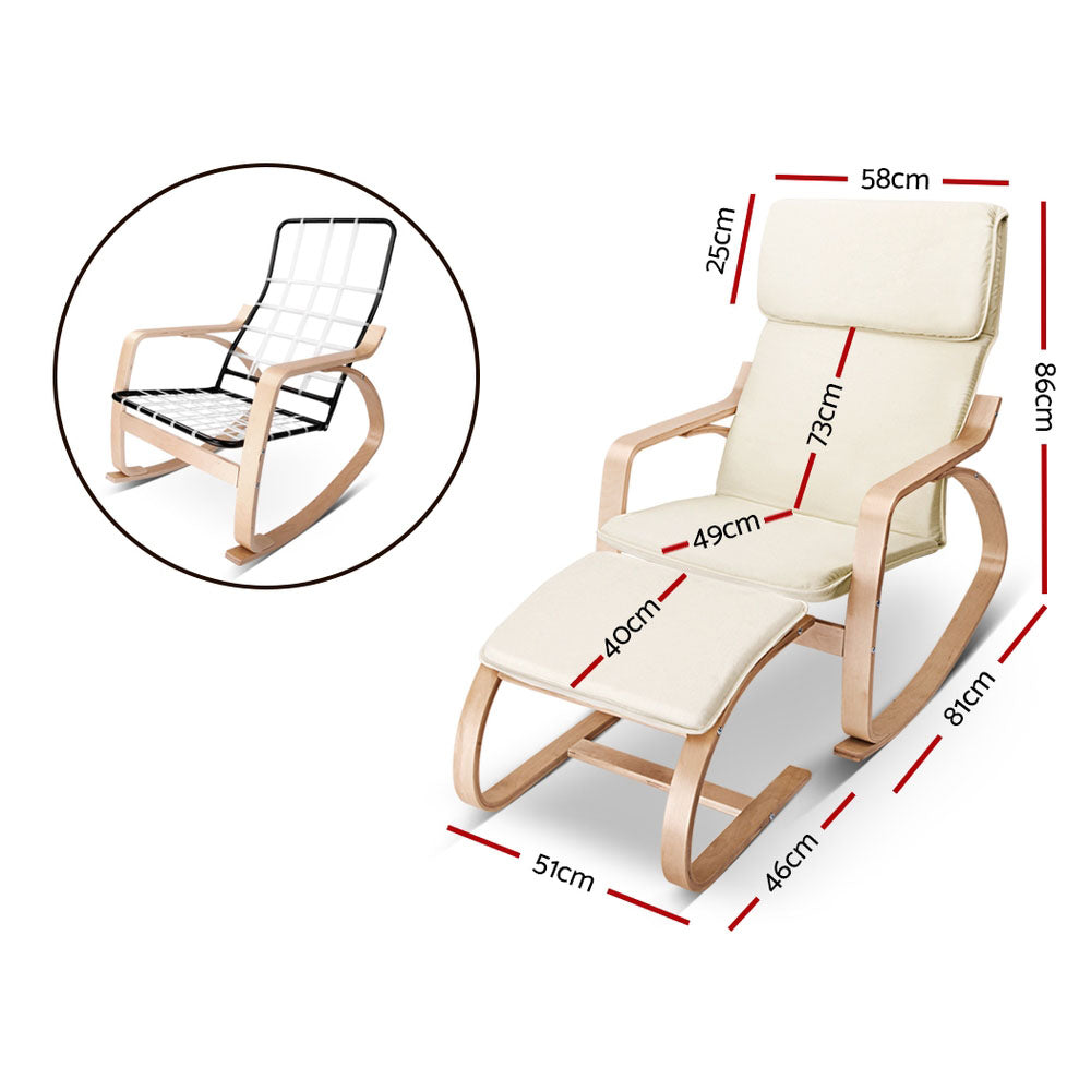 Artiss Rocking Armchair Footstool Bentwood Beige ARMCHAIR-STOOL-BG