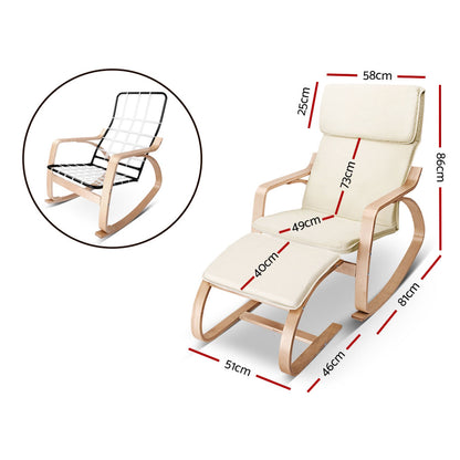 Artiss Rocking Armchair Footstool Bentwood Beige ARMCHAIR-STOOL-BG
