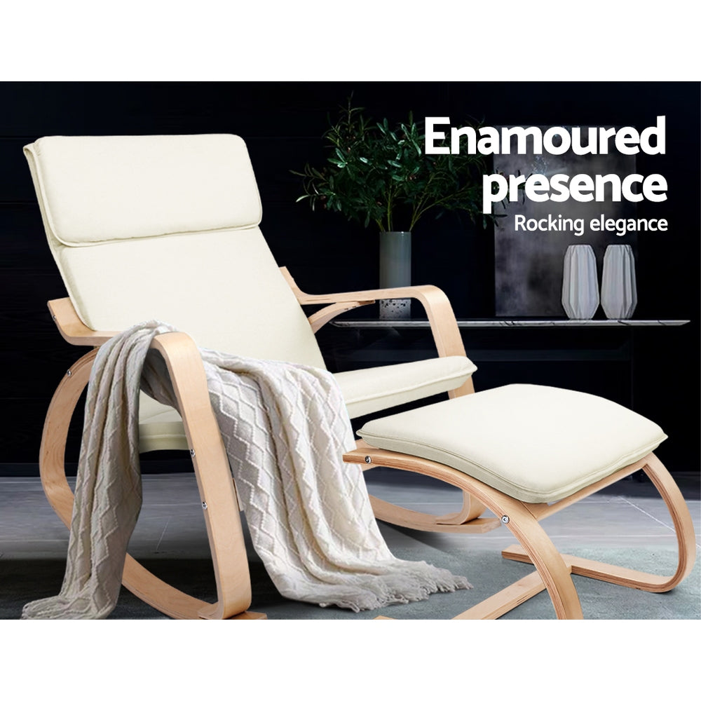 Artiss Rocking Armchair Footstool Bentwood Beige ARMCHAIR-STOOL-BG