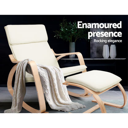 Artiss Rocking Armchair Footstool Bentwood Beige ARMCHAIR-STOOL-BG