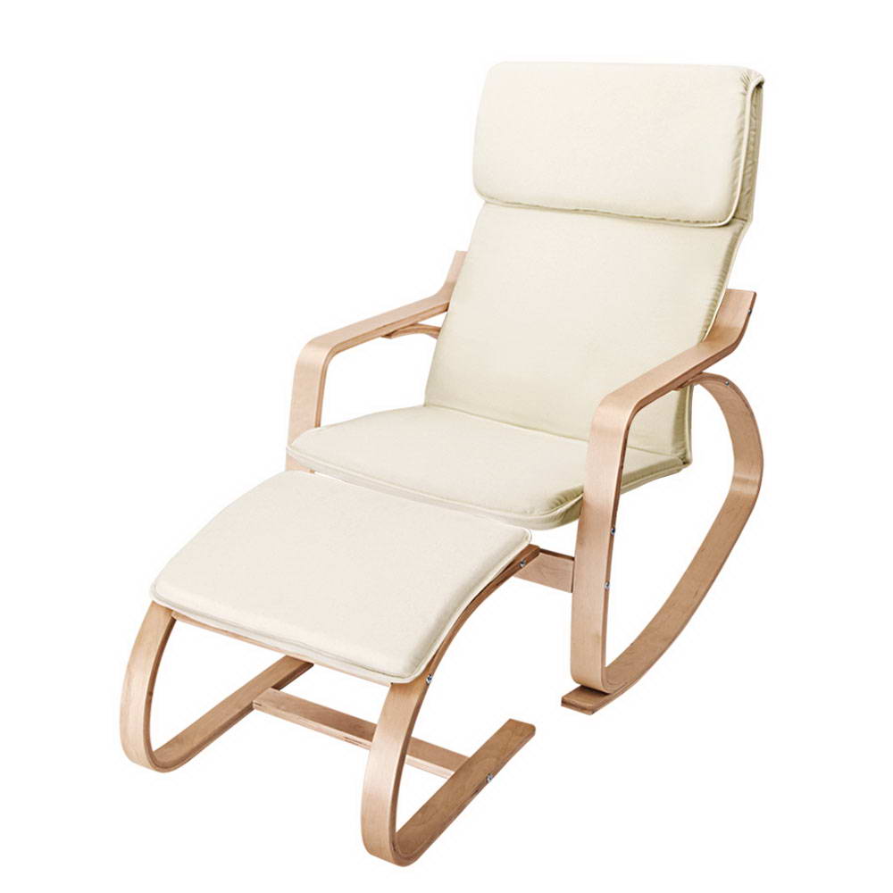 Artiss Rocking Armchair Footstool Bentwood Beige ARMCHAIR-STOOL-BG