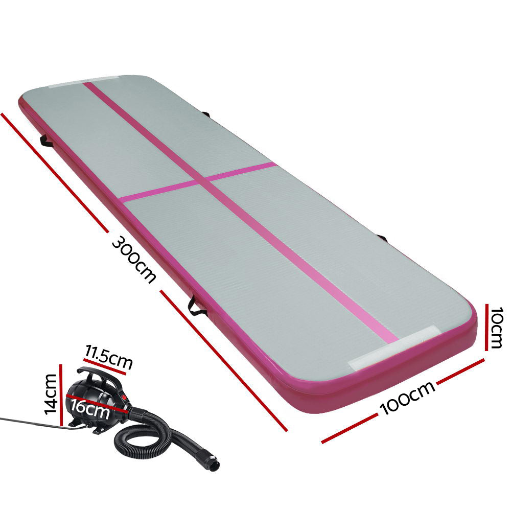 Everfit GoFun 3X1M Inflatable Air Track Mat with Pump Tumbling Gymnastics Pink ATM-3-1-01M-PK-AP1