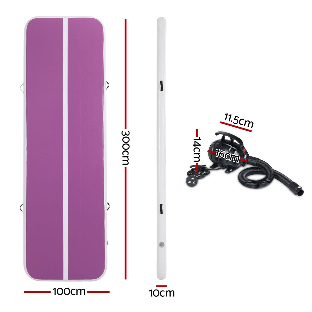 Everfit 3M Air Track Gymnastics Tumbling Exercise Yoga Mat W/ Pump Inflatable Purple ATM-3-1-01M-PU-AP