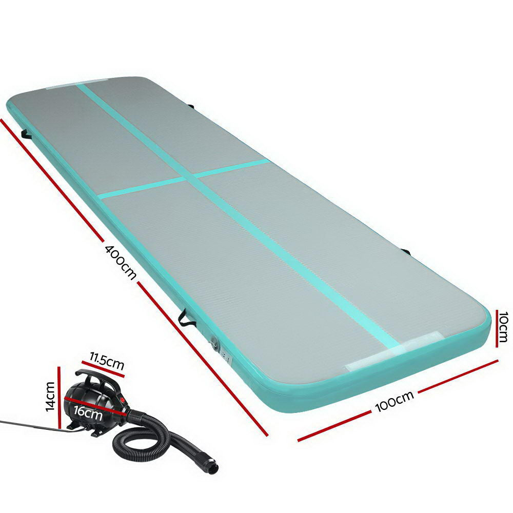 Everfit GoFun 4X1M Inflatable Air Track Mat with Pump Tumbling Gymnastics Green ATM-4-1-01M-MG-AP