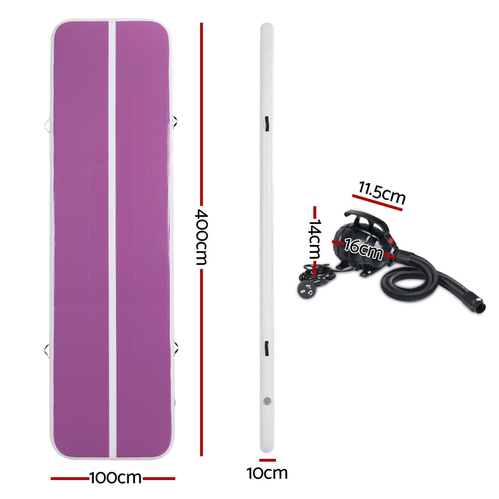 Everfit 4M Air Track Gymnastics Tumbling Exercise Yoga Mat W/ Pump Inflatable Purple ATM-4-1-01M-PU-AP