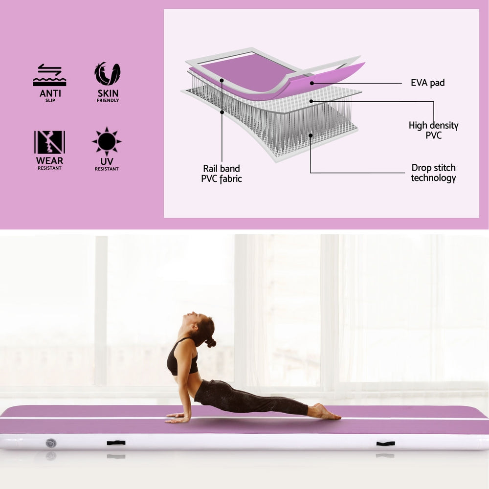 Everfit 4M Air Track Gymnastics Tumbling Exercise Yoga Mat W/ Pump Inflatable Purple ATM-4-1-01M-PU-AP