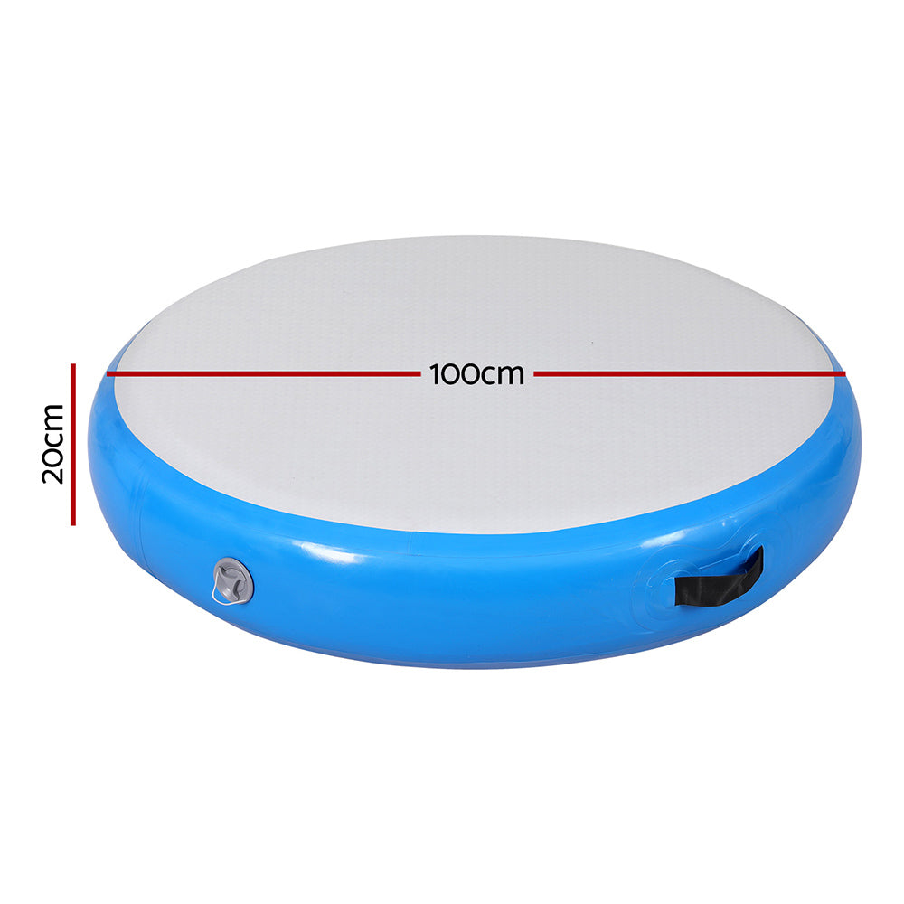 Everfit 1m Air Track Spot Inflatable Gymnastics Tumbling Mat Round Blue ATM-R-1-02M-BL