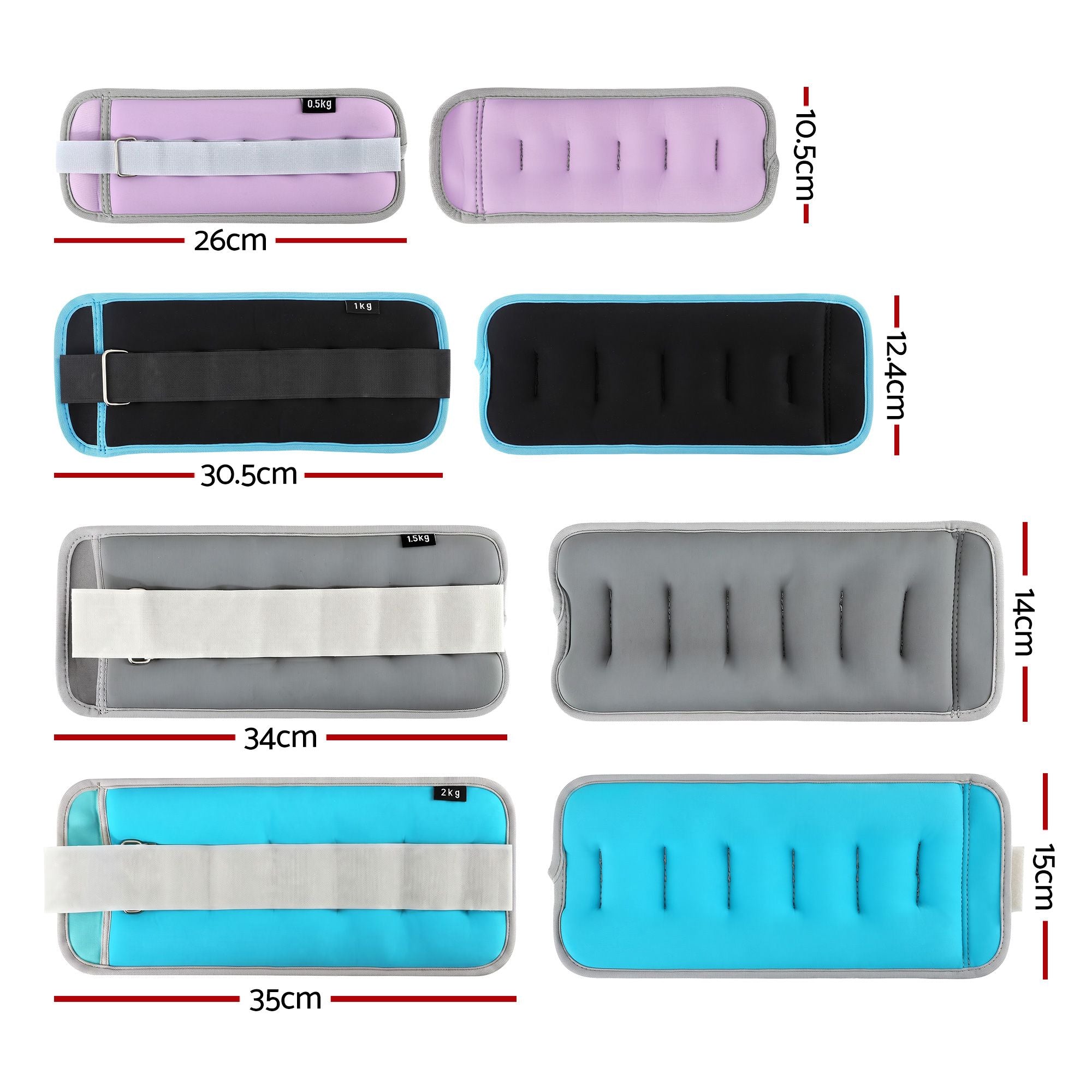 Everfit Ankle Wrist Weights for Women & Men, 4 Colors Set with 1 2 3 4kg Wearable Leg Arm Weights with Secure Fit for Walking, Running, Pilates, Home Fitness