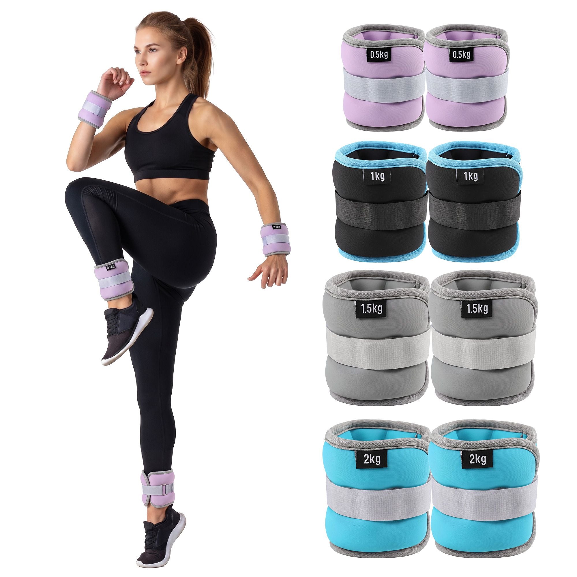Everfit Ankle Wrist Weights for Women & Men, 4 Colors Set with 1 2 3 4kg Wearable Leg Arm Weights with Secure Fit for Walking, Running, Pilates, Home Fitness