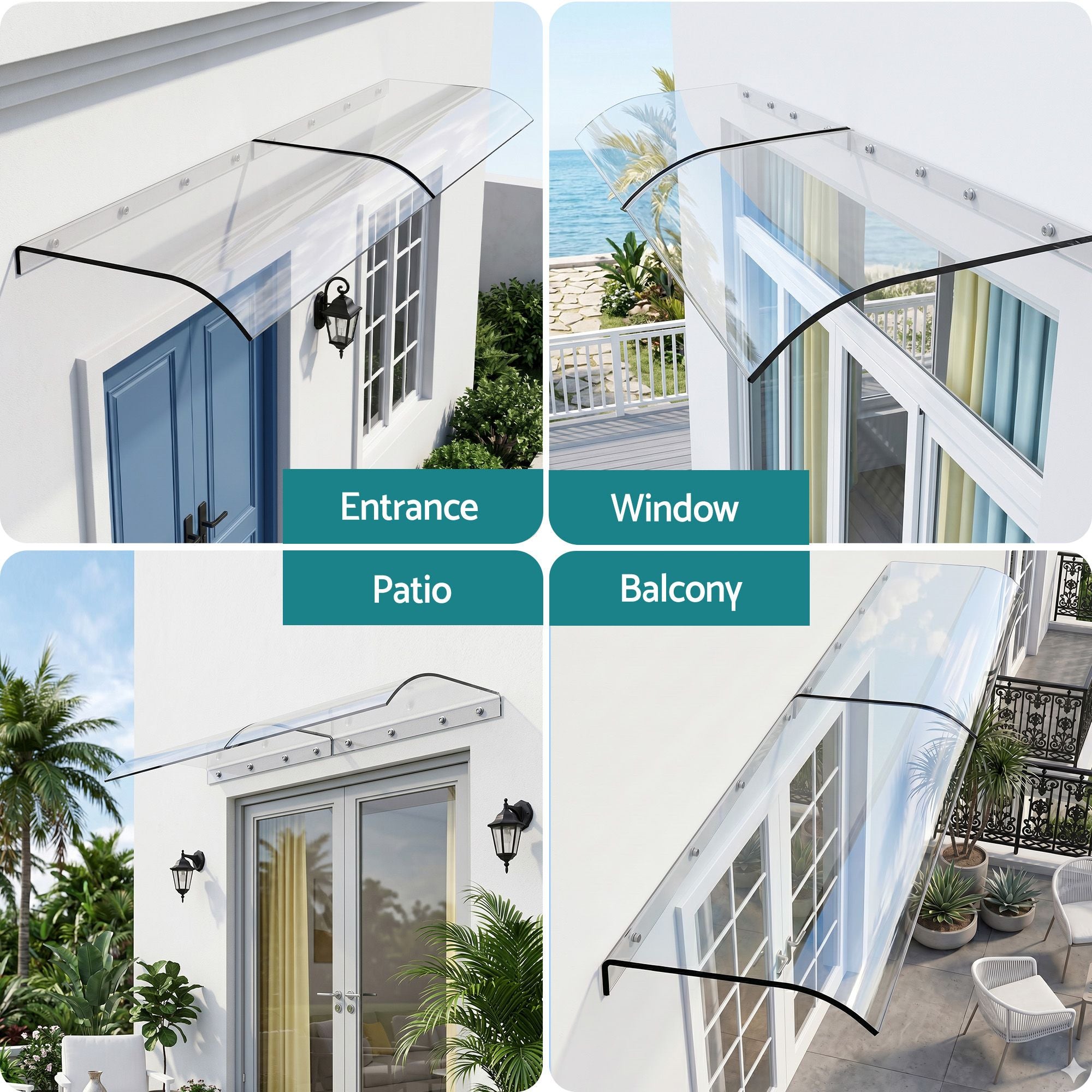 Instahut Window Door Awning 0.4mx2m Transparent AWN-04X2-CLR