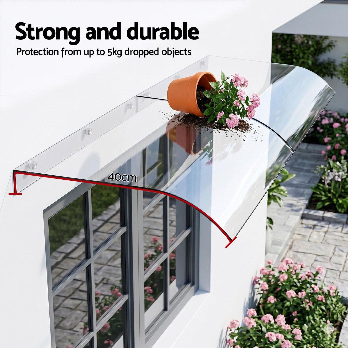 Instahut Window Door Awning 0.4mx2m Transparent AWN-04X2-CLR