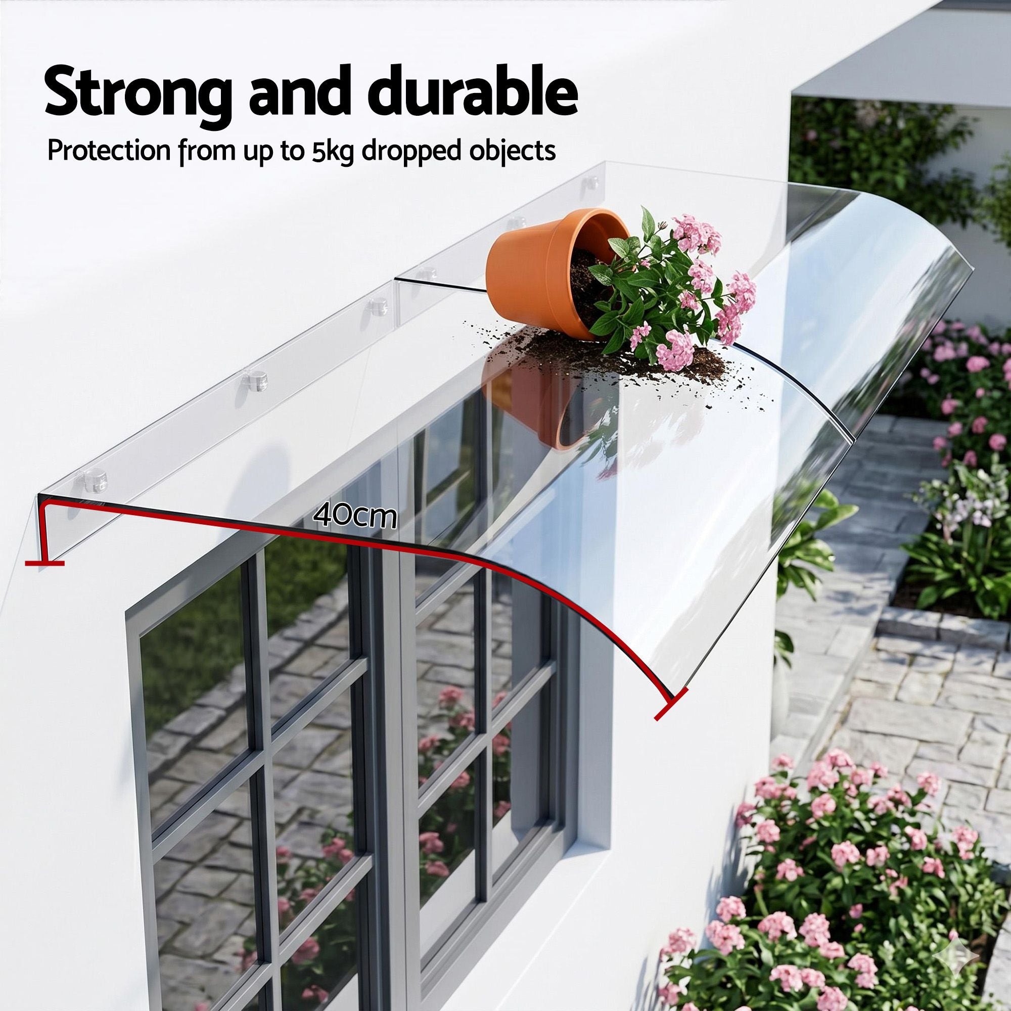 Instahut Window Door Awning 0.4mx2m Transparent AWN-04X2-CLR