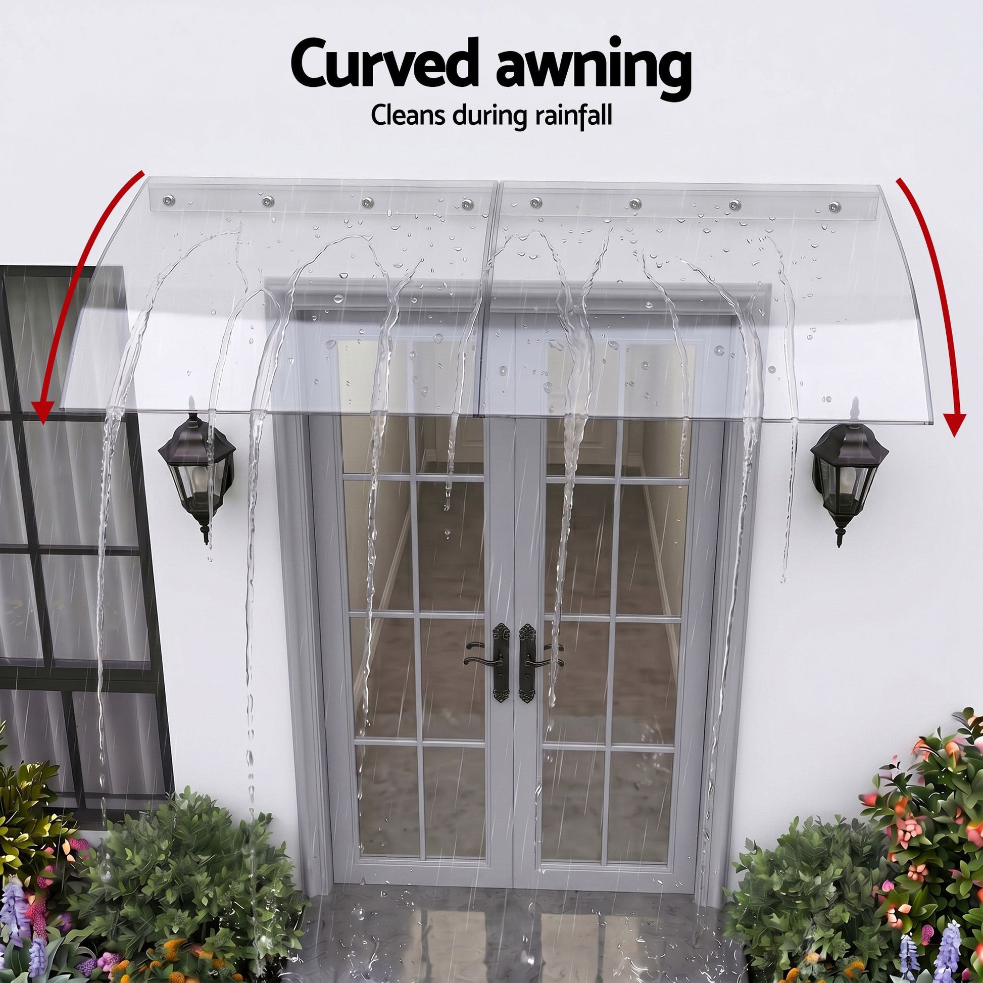 Instahut Window Door Awning 0.4mx2m Transparent AWN-04X2-CLR