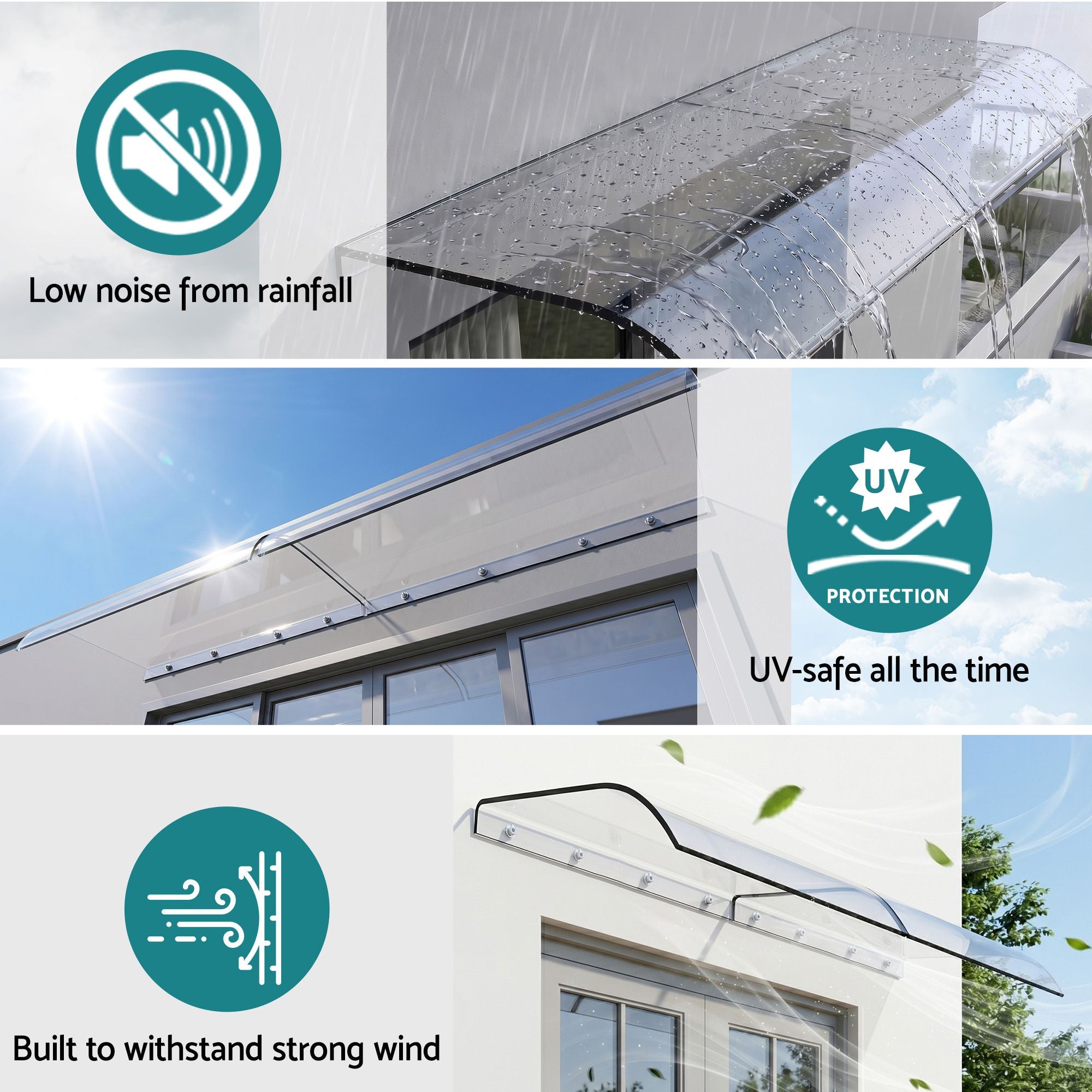 Instahut Window Door Awning 0.4mx2m Transparent AWN-04X2-CLR