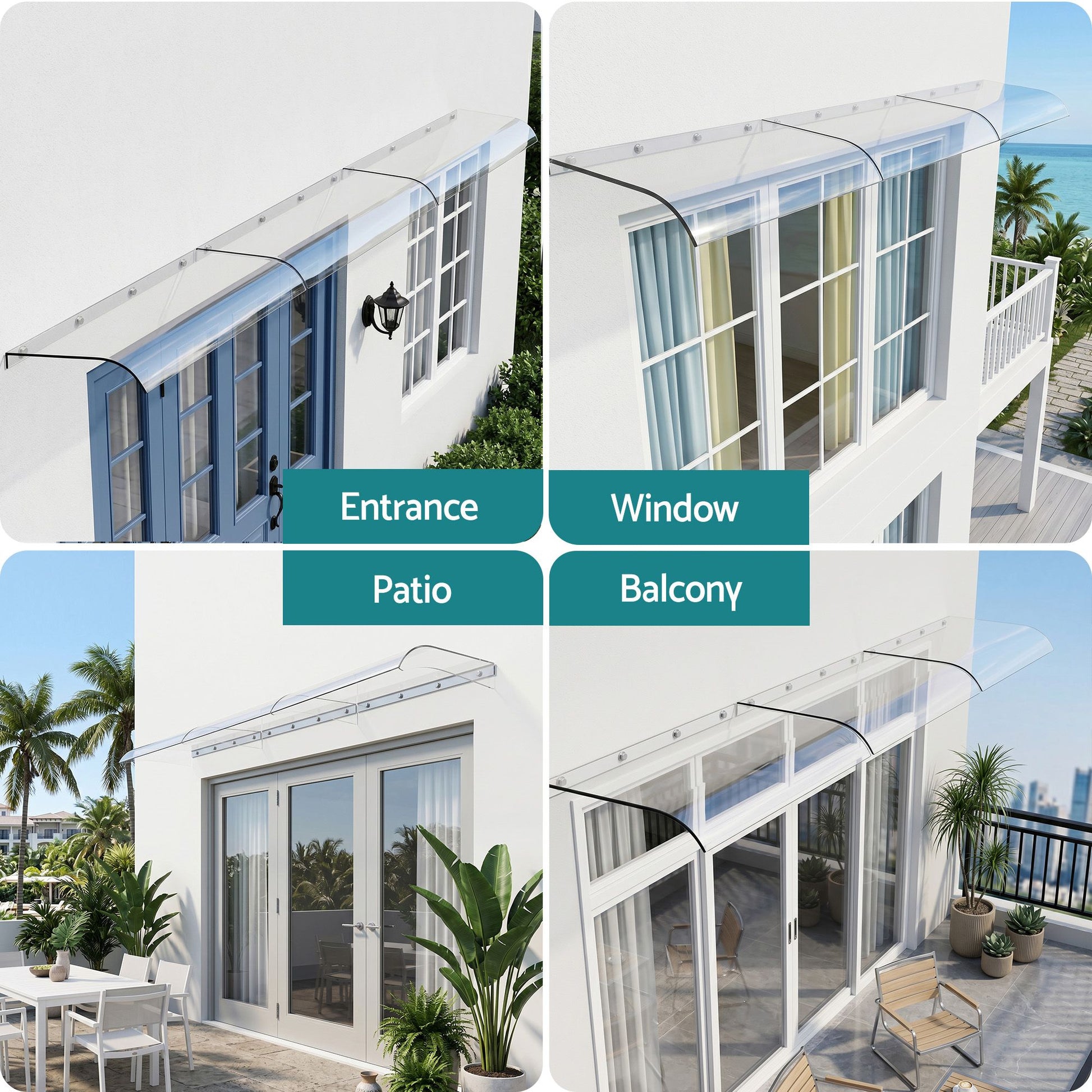 Instahut Window Door Awning 0.4mx3m Transparent AWN-04X3-CLR