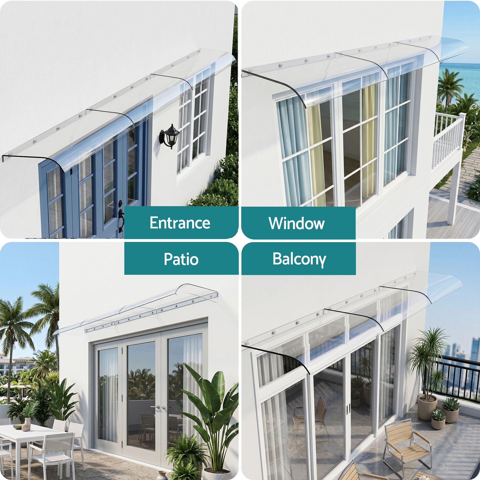 Instahut Window Door Awning 0.4mx3m Transparent AWN-04X3-CLR