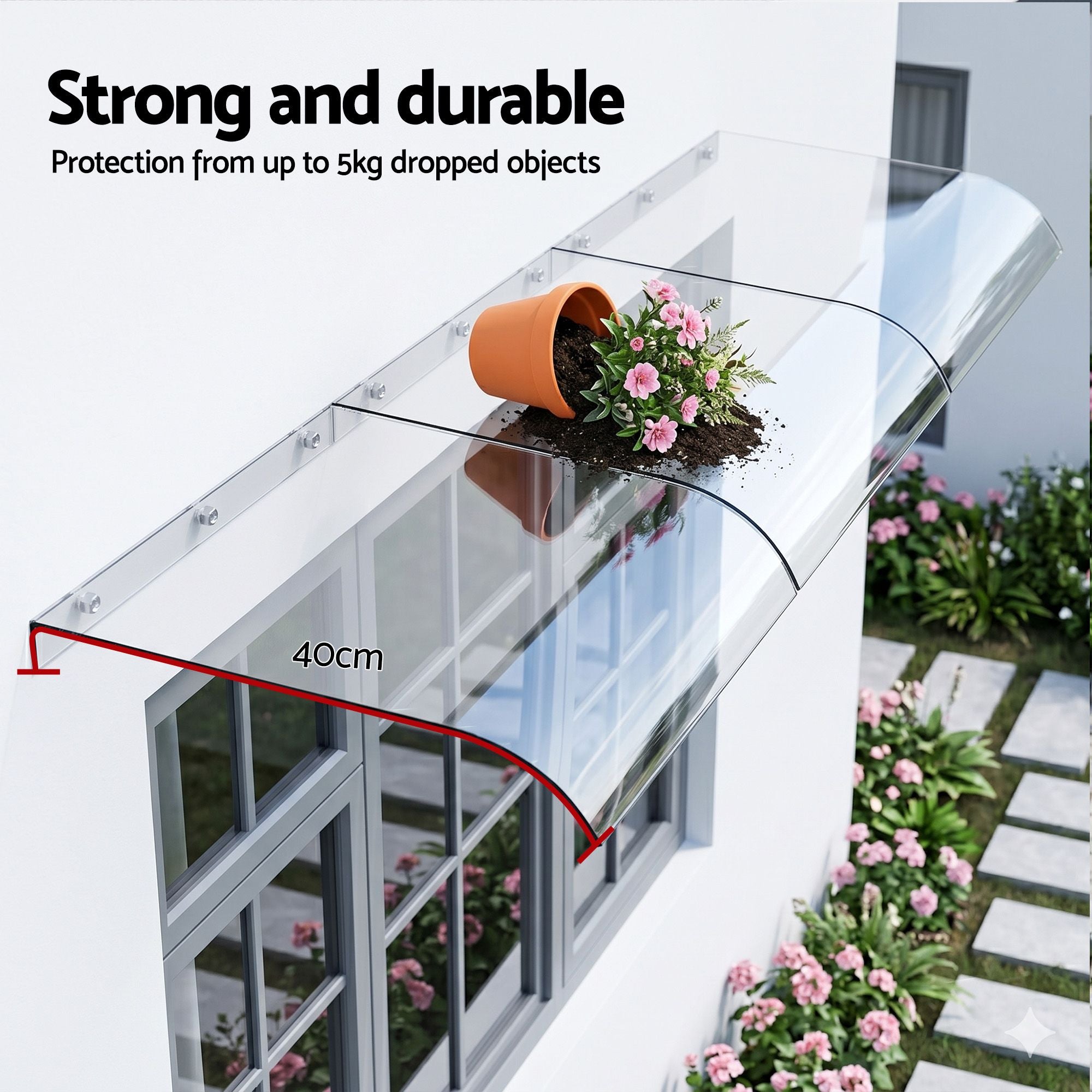 Instahut Window Door Awning 0.4mx3m Transparent AWN-04X3-CLR