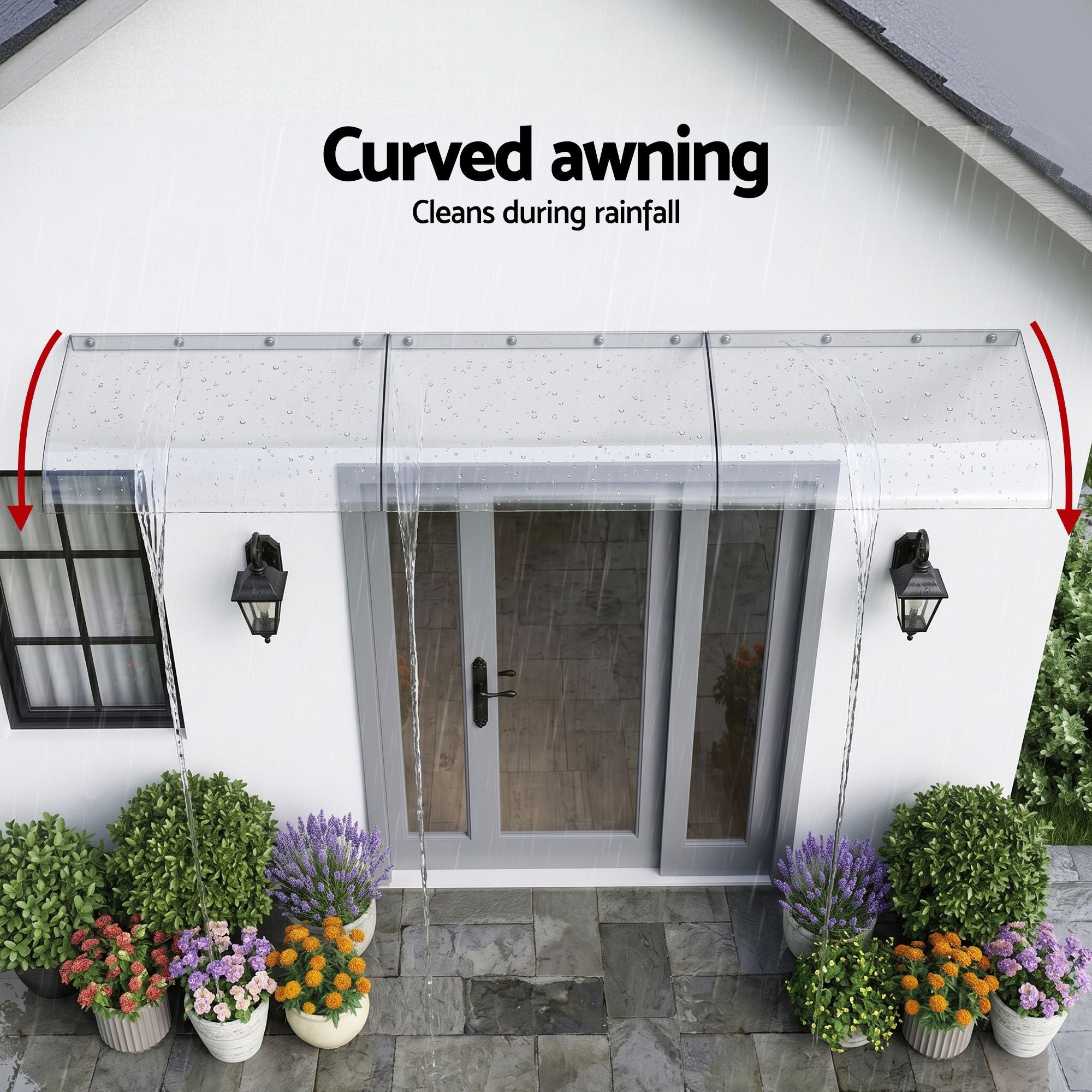 Instahut Window Door Awning 0.4mx3m Transparent AWN-04X3-CLR