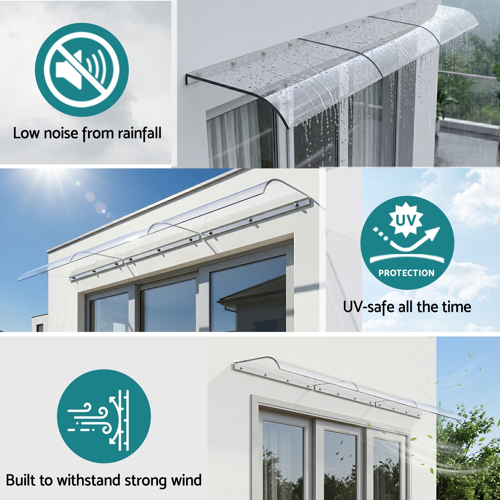 Instahut Window Door Awning 0.4mx3m Transparent AWN-04X3-CLR