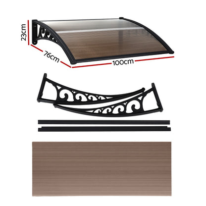 Instahut Window Door Awning 0.8mx1m Brown AWN-08X1-BR