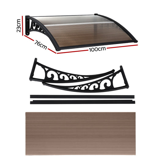 Instahut Window Door Awning 0.8mx1m Brown AWN-08X1-BR