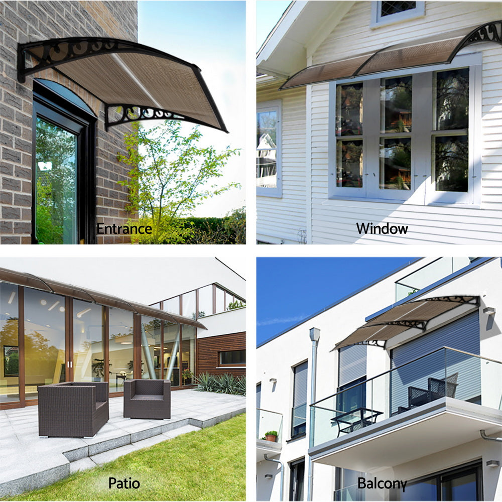 Instahut Window Door Awning 0.8mx1m Brown AWN-08X1-BR