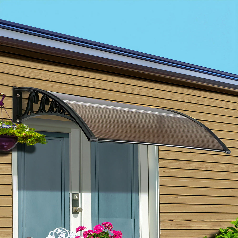 Instahut Window Door Awning 0.8mx1m Brown AWN-08X1-BR